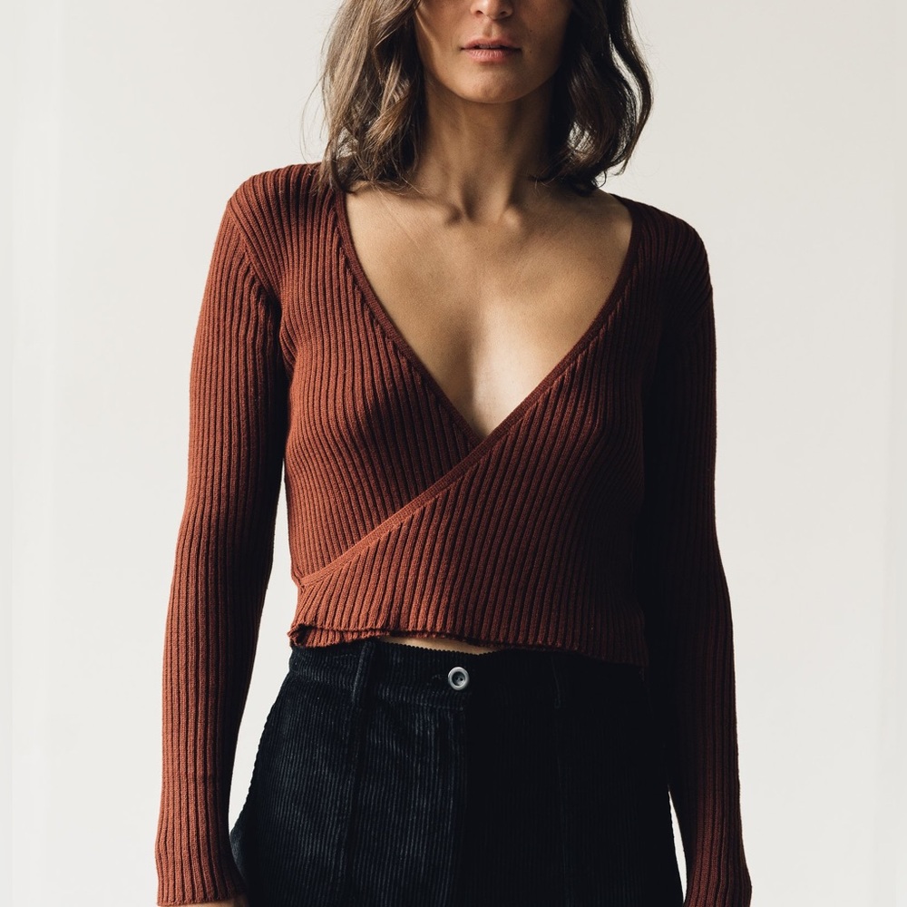 First Rite Crossover Long Sleeve Sweater - Brick